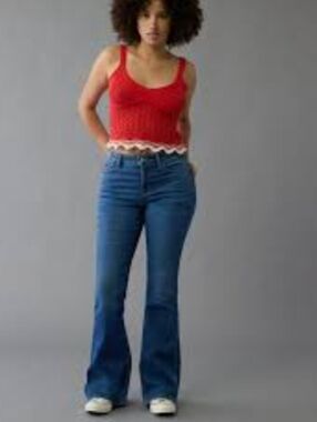 American Eagle Curvy Flare High Rise Medium Wash Jean Sz 14